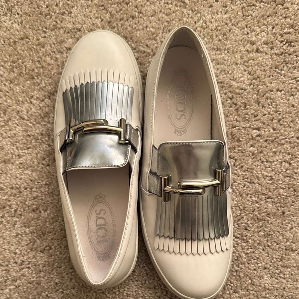 TOD’S  Women's White and Silver Shoes